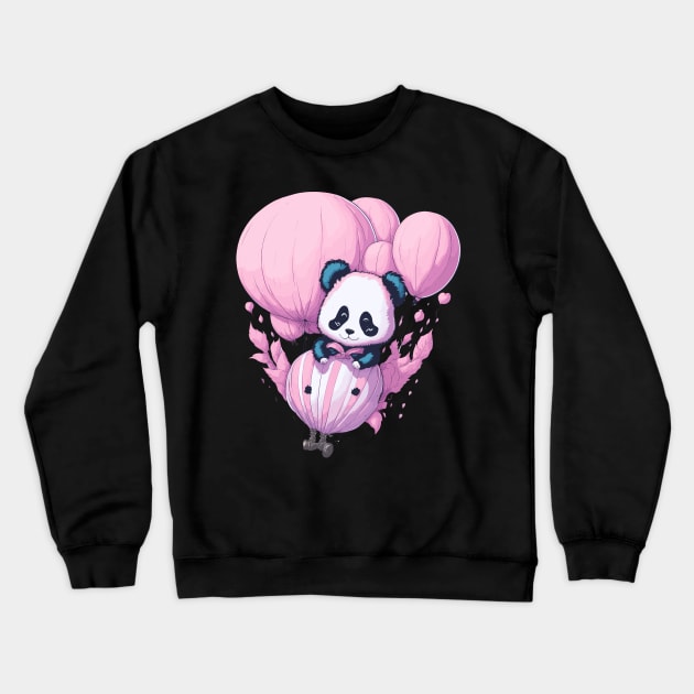 Watercolor: panda on balloon Crewneck Sweatshirt by ARTsawin